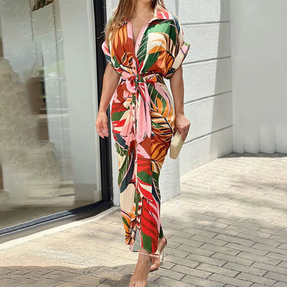 Analia | Maxi Kleid Elegantes Hemddesign mit Taillengürtel, Ideal für Sommerhochzeiten und Festlichkeiten