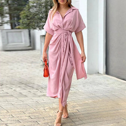 Analia | Maxi Kleid Elegantes Hemddesign mit Taillengürtel, Ideal für Sommerhochzeiten und Festlichkeiten