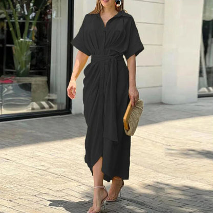 Analia | Maxi Kleid Elegantes Hemddesign mit Taillengürtel, Ideal für Sommerhochzeiten und Festlichkeiten