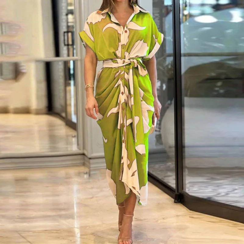 Analia | Maxi Kleid Elegantes Hemddesign mit Taillengürtel, Ideal für Sommerhochzeiten und Festlichkeiten