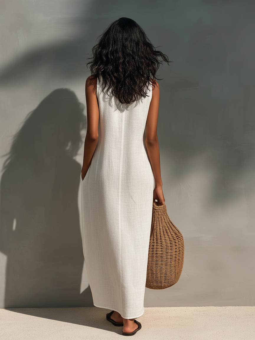 Marcelle | Women's Minimalist Sleeveless Maxi Dress With Cutout Neckline
