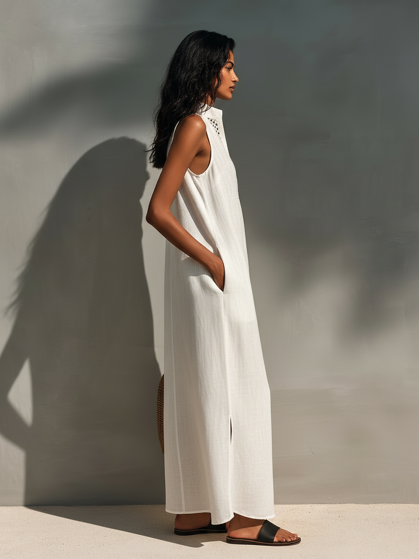 Marcelle | Women's Minimalist Sleeveless Maxi Dress With Cutout Neckline