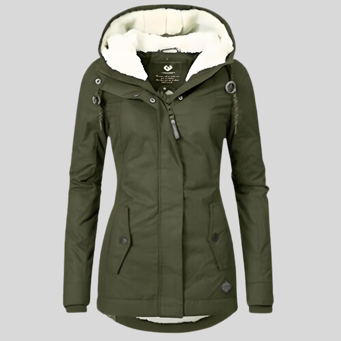 Alienor | Wasserdichte Lange Jacke mit Kapuze und Futter