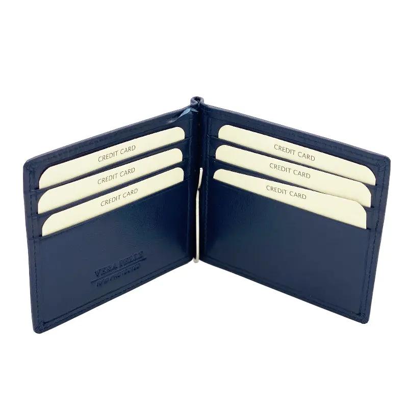 Herren Nappa-Leder Geldbörse mit Unterdraht Blau 579