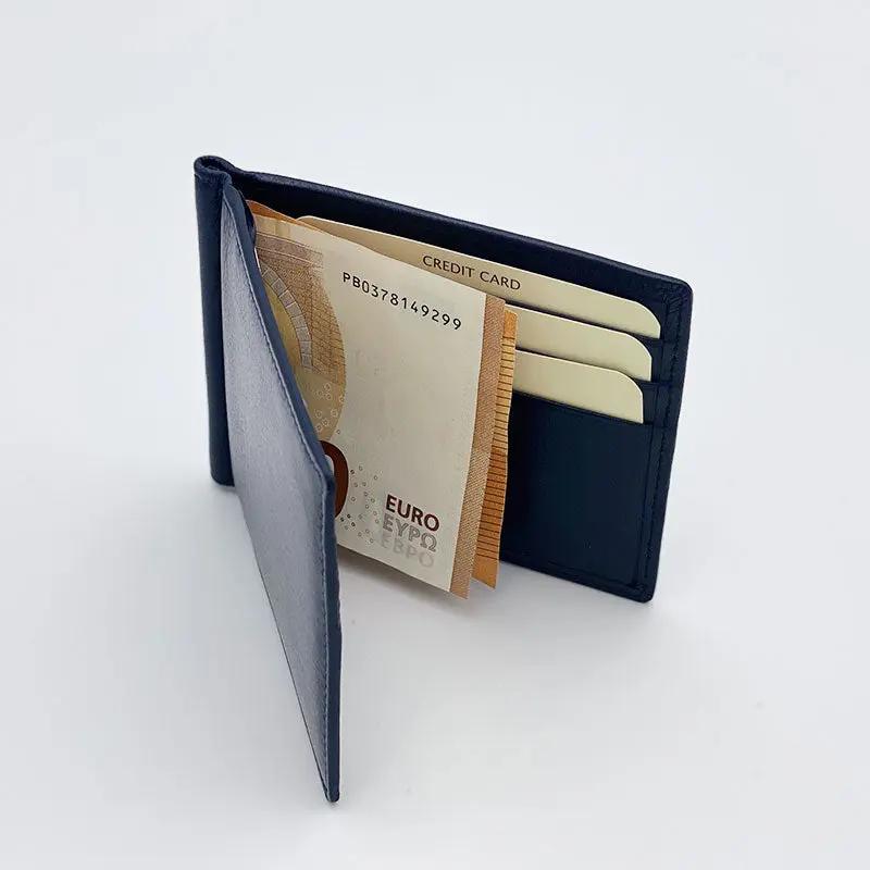 Herren Nappa-Leder Geldbörse mit Unterdraht Blau 579