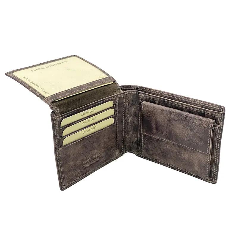 Geldbörse mit Münzfach und Klappe in Graustein-Wachs, Klassische Größe