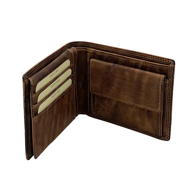 Mocha Stone Wax Geldbörse mit Münzfach und Klappe, Klassische Größe