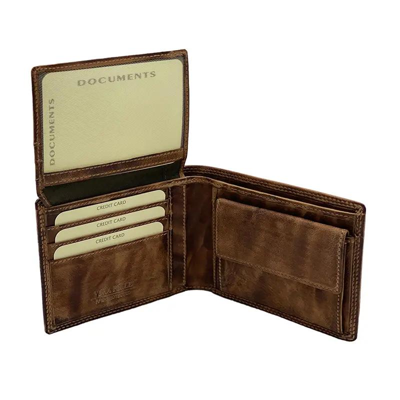 Mocha Stone Wax Geldbörse mit Münzfach und Klappe, Klassische Größe