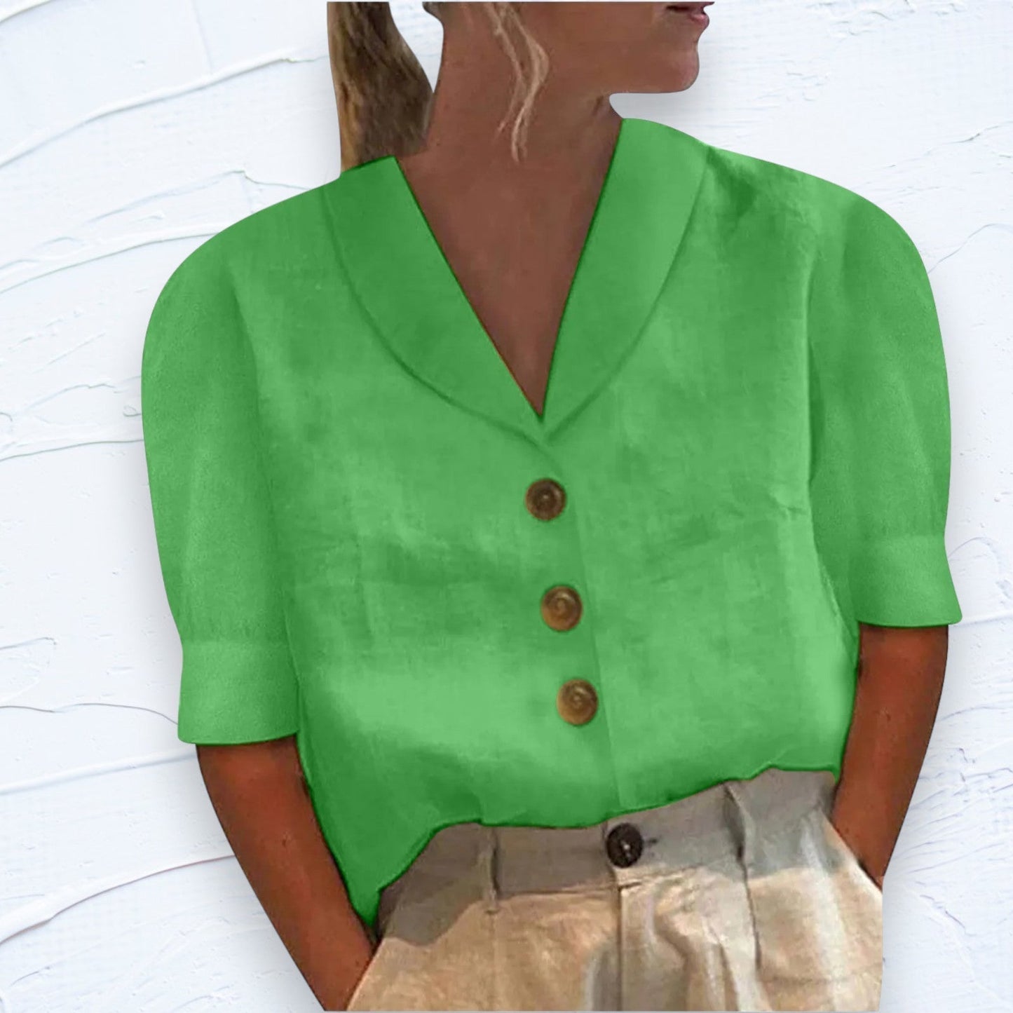 Retro-Chic Button-Up Bluse mit geknoteter Front