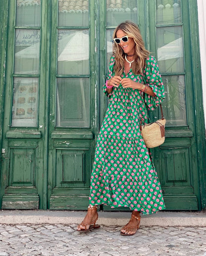 Tessa | Boho-Kleid Damen – Leichtes, Atmungsaktives Design, V-Ausschnitt