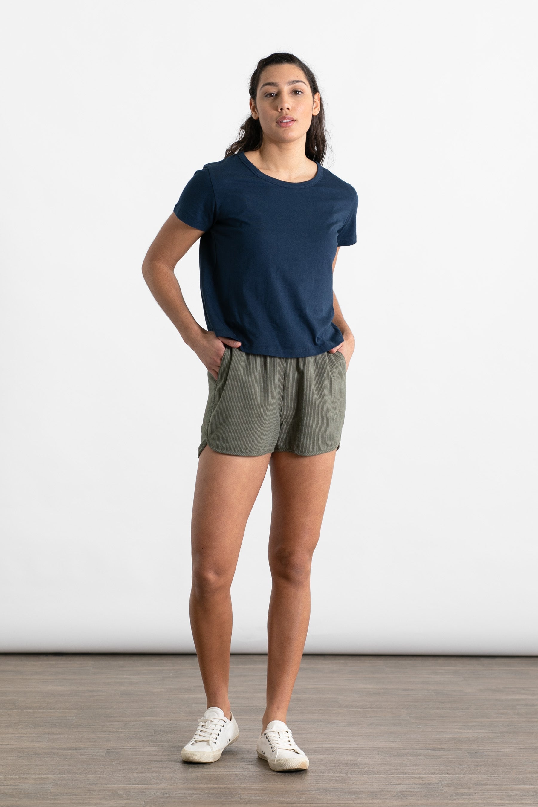 Luca Track Shorts / Olivgrün mit Streifen