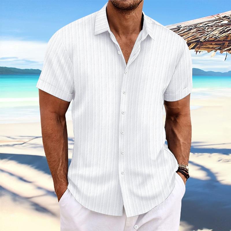 Niklas | Men's Cotton Linen Stripe Print Loose Short Sleeve Lapel Shirt