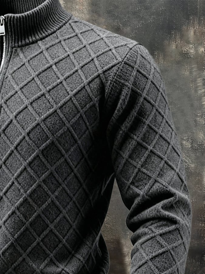Leandro | Retro Strick Jacquard Patchwork Henley Sweatshirt
