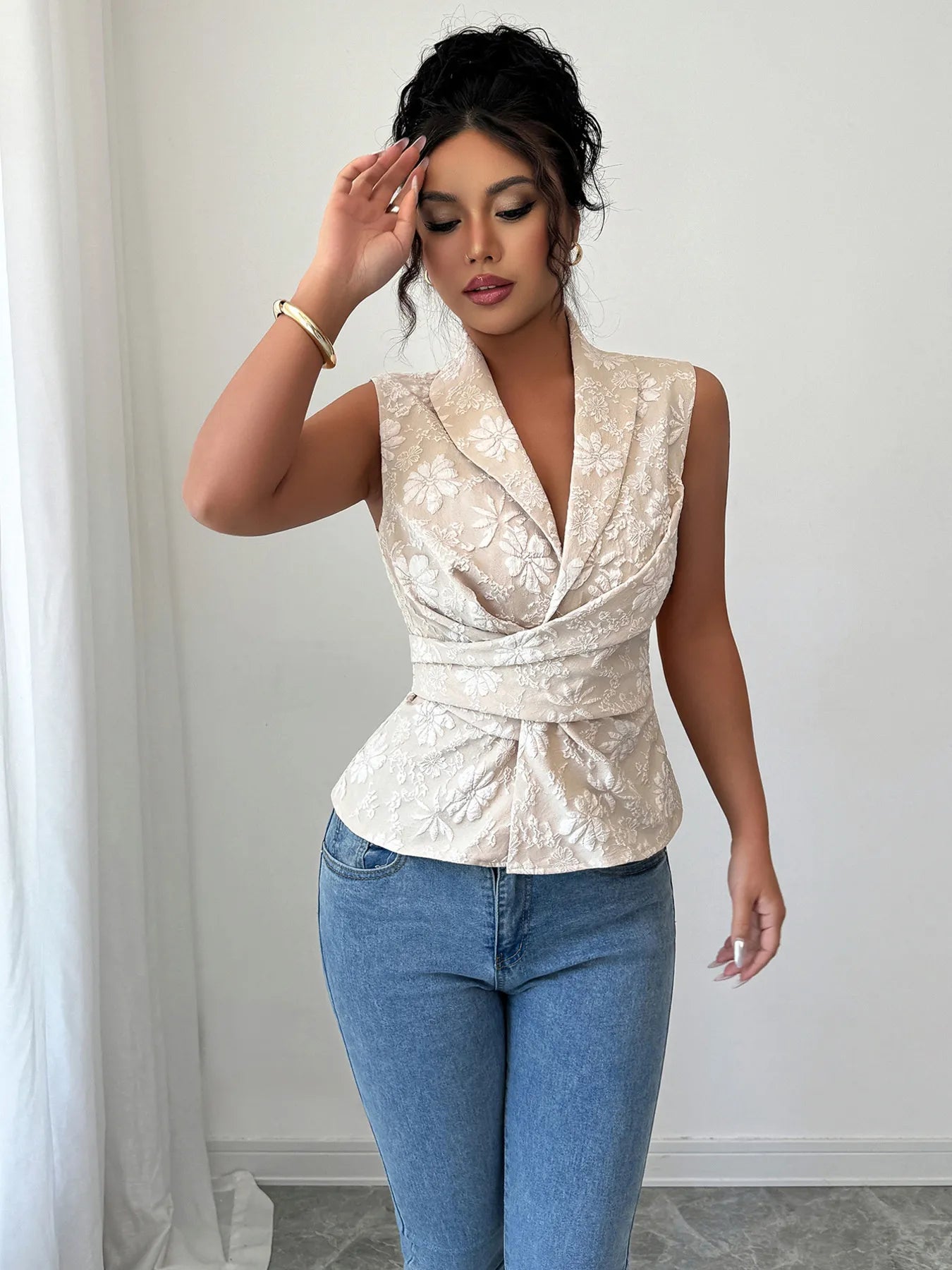 Nerina | Blumen-Raffung Ärmelloses Tanktop
