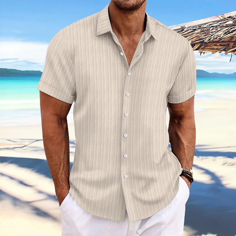 Niklas | Men's Cotton Linen Stripe Print Loose Short Sleeve Lapel Shirt