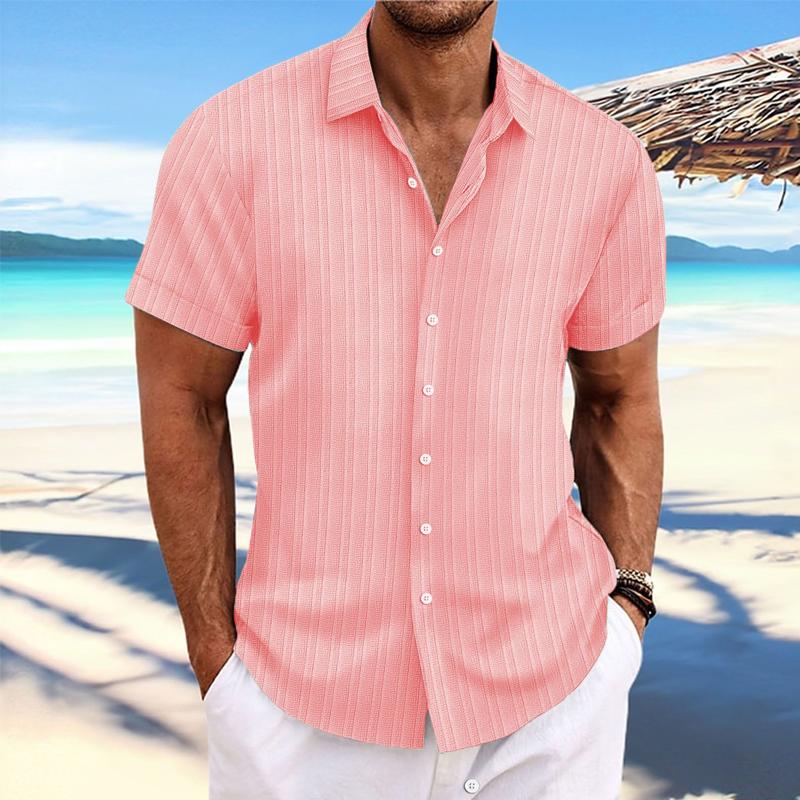 Niklas | Men's Cotton Linen Stripe Print Loose Short Sleeve Lapel Shirt