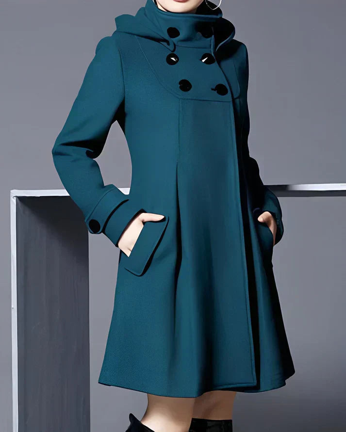 Janeen Damen Wollmantel – Mit Kapuze & Taschen, Warm & Stilvoll