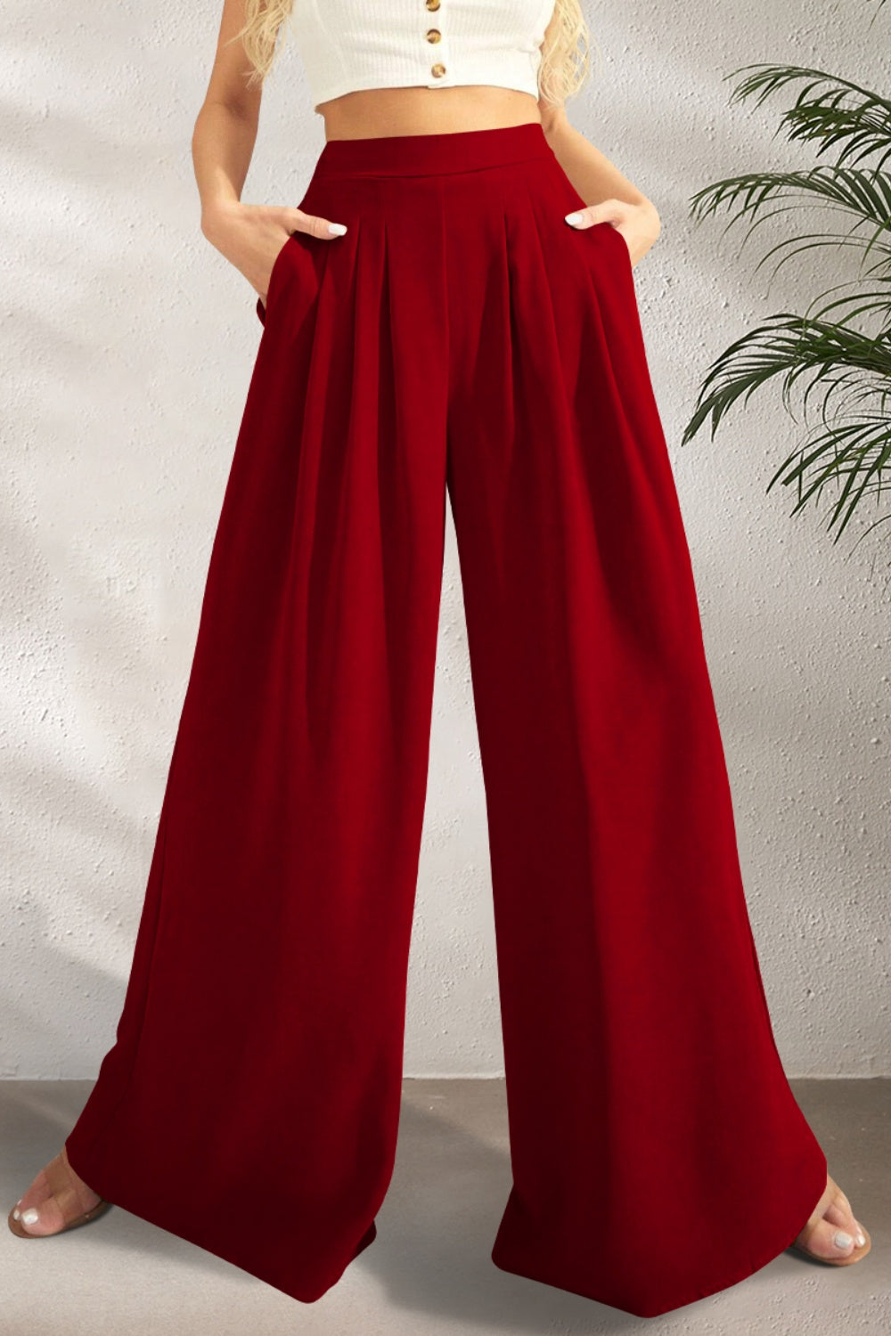 Jueine | Pocketed High Waist Wide Leg Pants