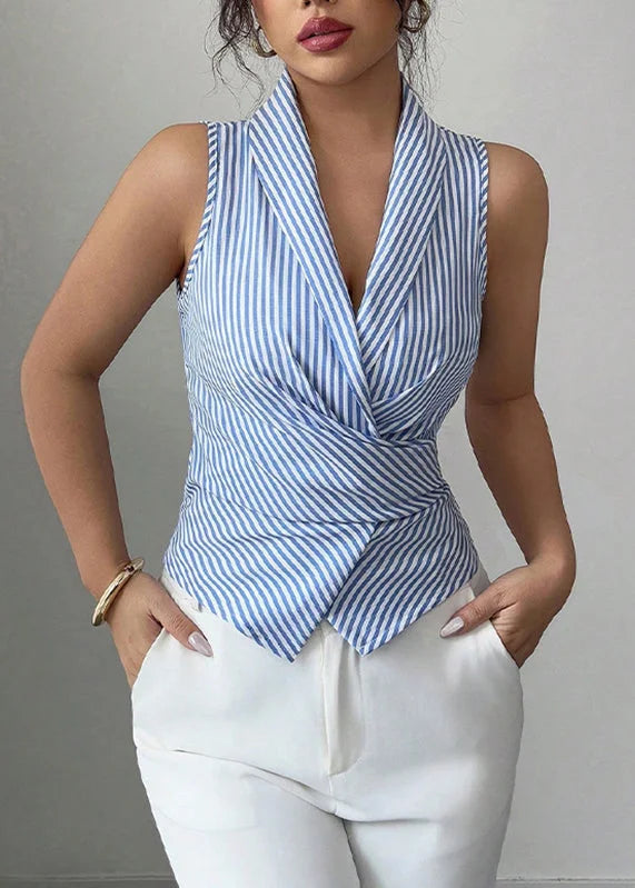 Danika | Blau gestreiftes Top mit Falten