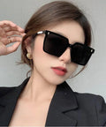Celeste | Oversize Black Temperament Square Large Frame Sunglasses