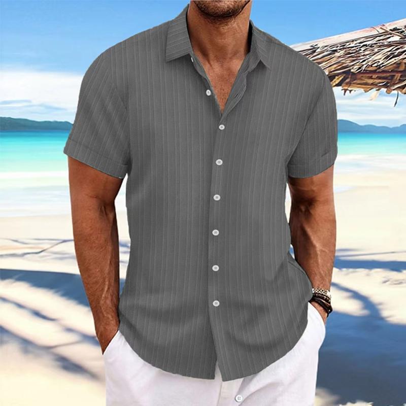 Niklas | Men's Cotton Linen Stripe Print Loose Short Sleeve Lapel Shirt