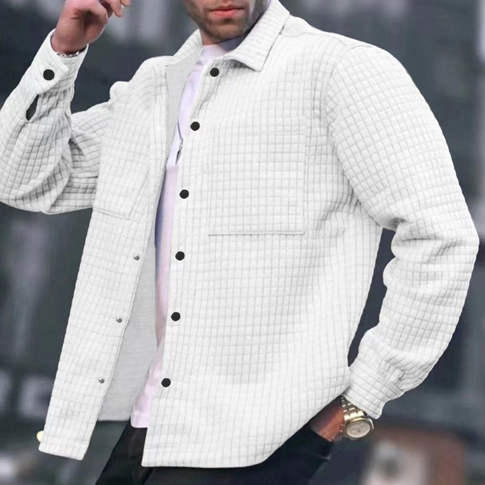 Elian | Retro Waffle Textured Turndown Collar Button Up Solid Long Sleeve Jacket
