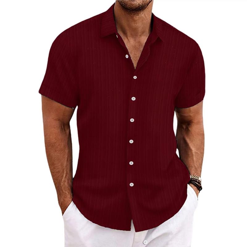 Niklas | Men's Cotton Linen Stripe Print Loose Short Sleeve Lapel Shirt