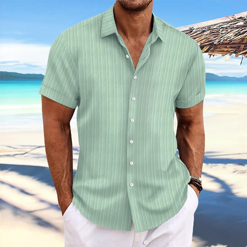 Niklas | Men's Cotton Linen Stripe Print Loose Short Sleeve Lapel Shirt