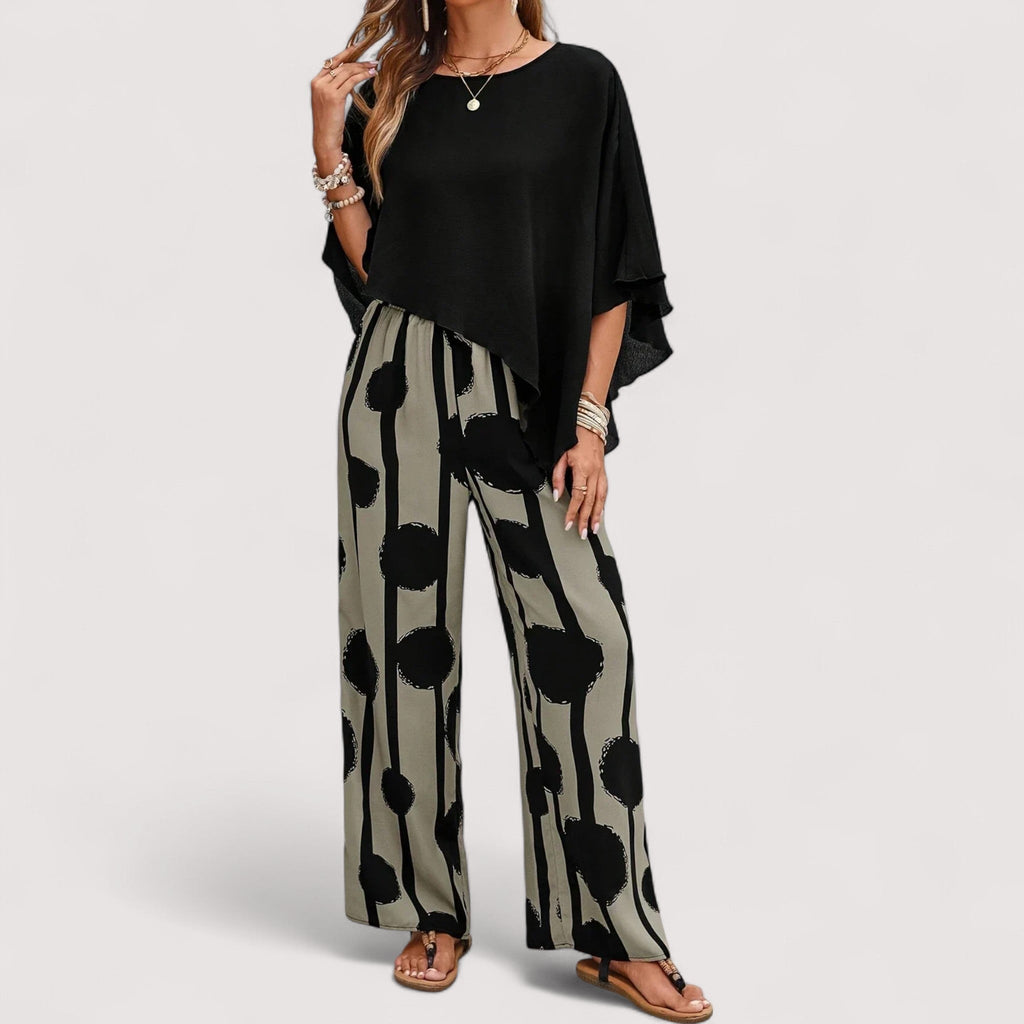 Damen Outfit – Asymmetrisches Print-Set, Modern & Stylisch