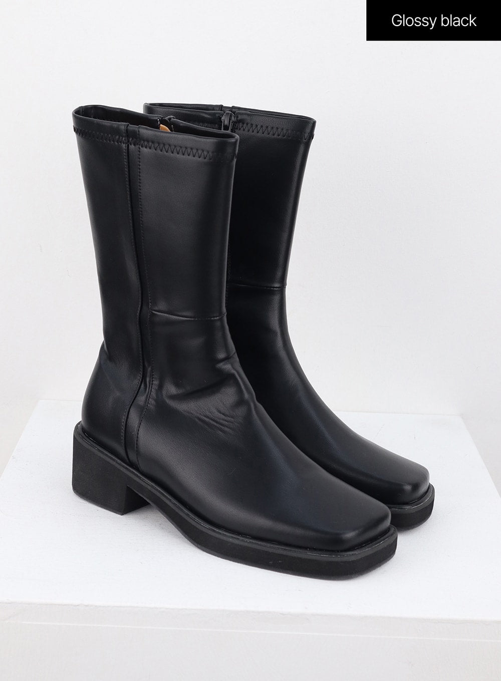 Faux-Leder Stiefel mit seitlichem Reißverschluss OS302