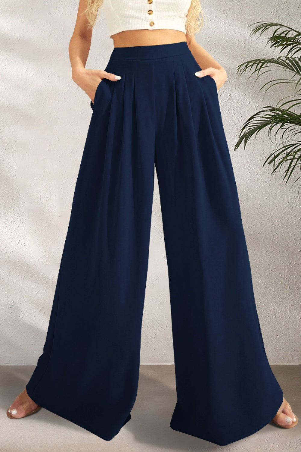Jueine | Pocketed High Waist Wide Leg Pants
