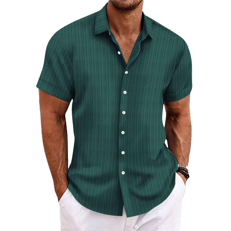 Niklas | Men's Cotton Linen Stripe Print Loose Short Sleeve Lapel Shirt