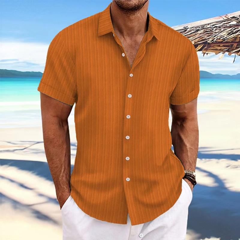 Niklas | Men's Cotton Linen Stripe Print Loose Short Sleeve Lapel Shirt