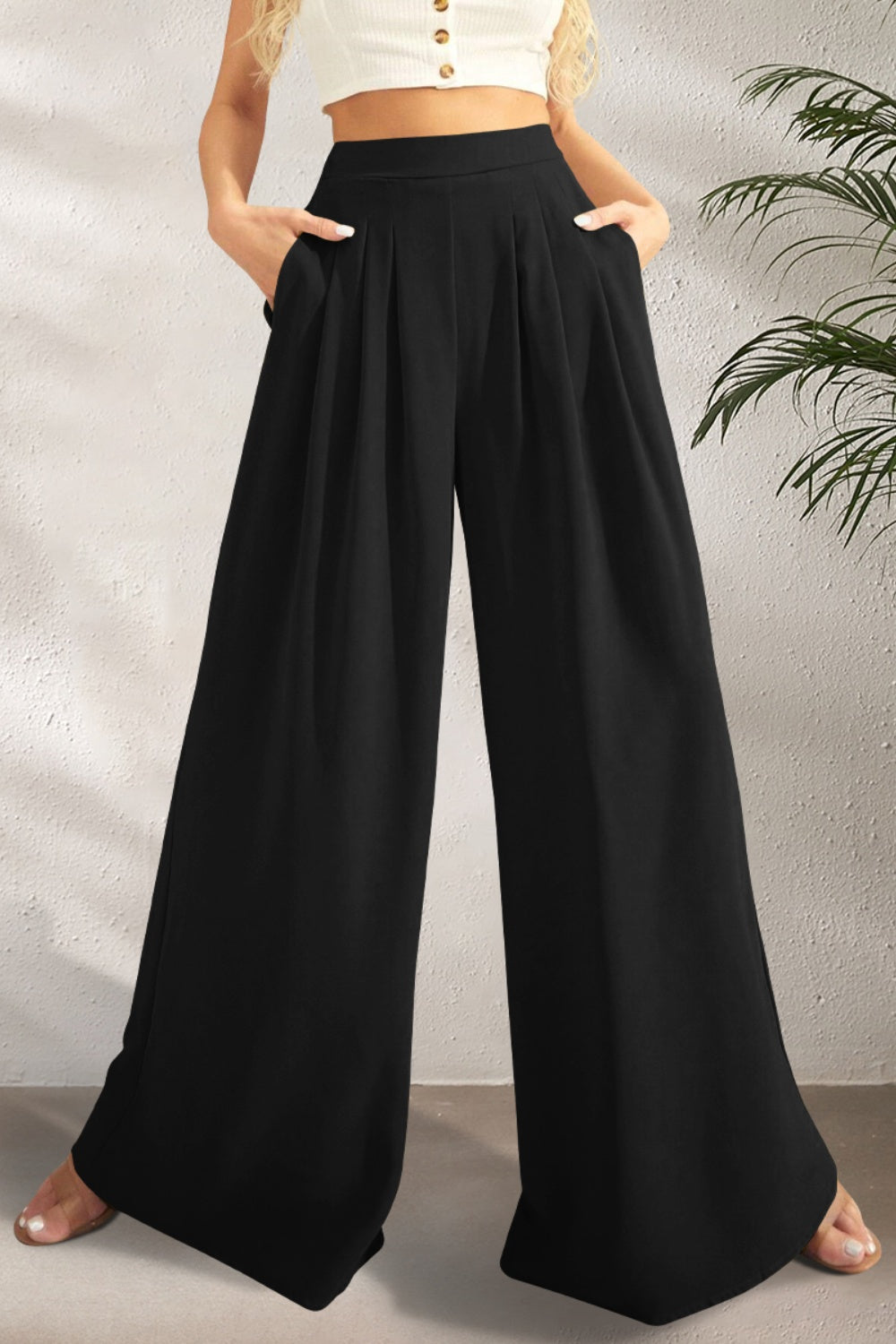 Jueine | Pocketed High Waist Wide Leg Pants