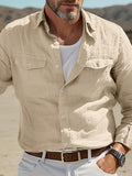 Isak | Men's Vintage Solid Color Lapel Pocket Long Sleeve Cotton And Linen Shirt