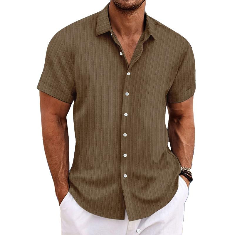 Niklas | Men's Cotton Linen Stripe Print Loose Short Sleeve Lapel Shirt