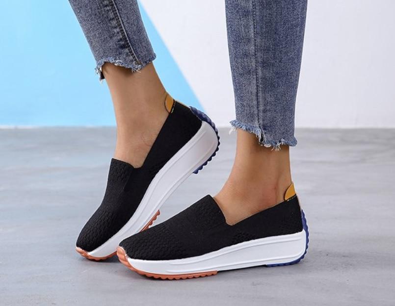 Schwarze Damen Komfort-Loafer – Atmungsaktives Mesh, Breite Passform