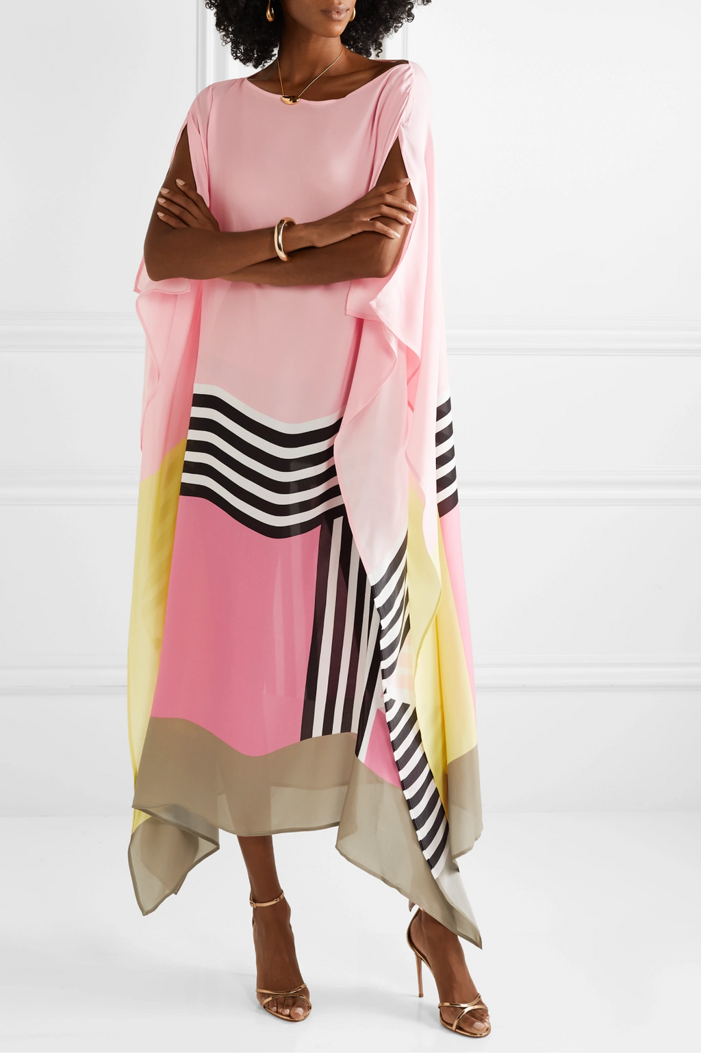 Susan Gestreiftes Patchwork Kleid Mit Druck