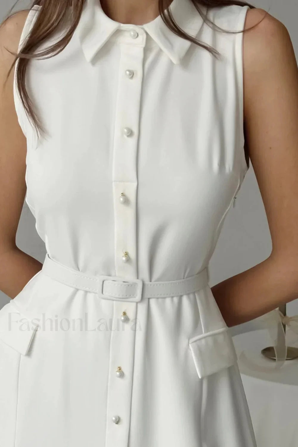 Vioora | Solid Sleeveless Pearl Buckle Slim Split Maxi Dress